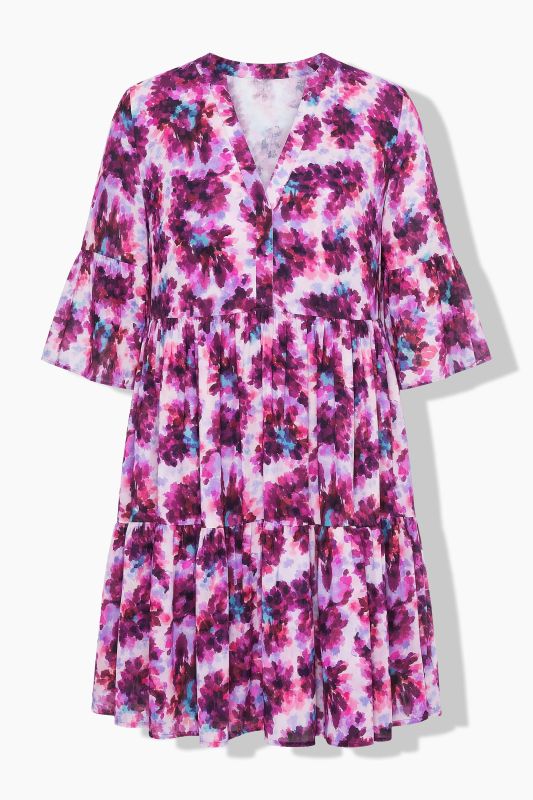 Abstract Flower Print Flounce Dress