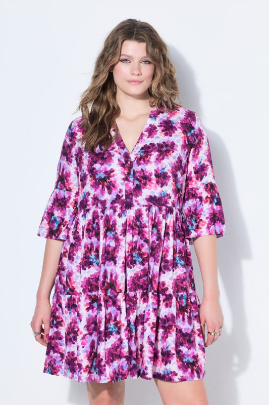Abstract Flower Print Flounce Dress