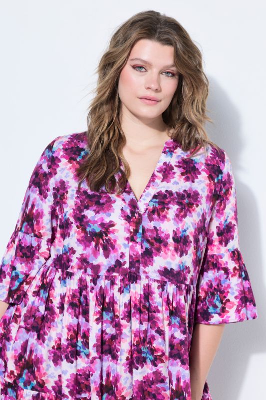 Abstract Flower Print Flounce Dress