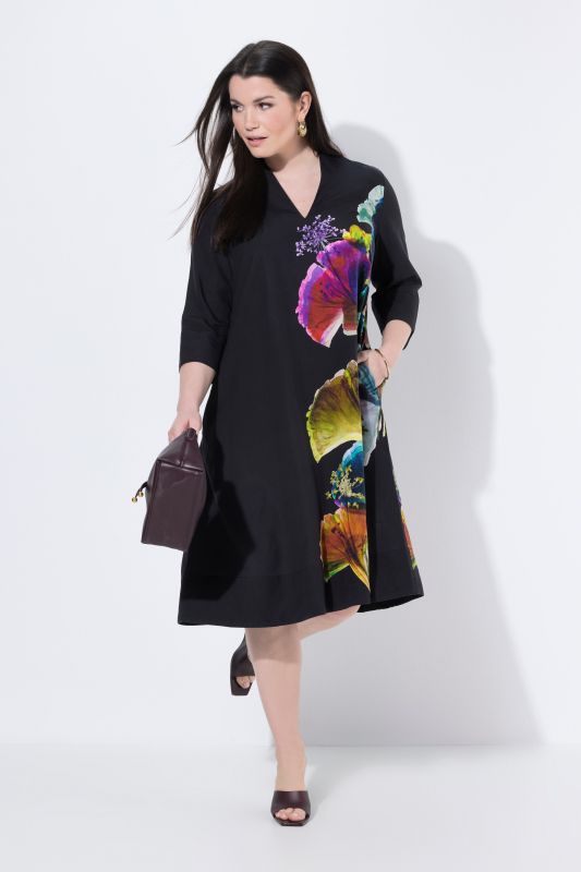 Watercolor Ginkgo 3/4 Sleeve A-Line Dress