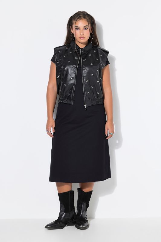 fake leather vest, cropped boxy shape, decorative eyelets