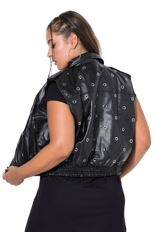 fake leather vest, cropped boxy shape, decorative eyelets