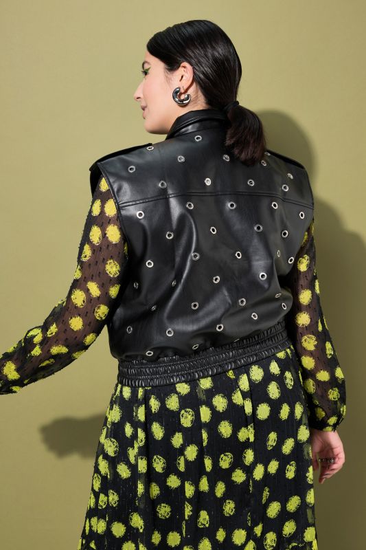 fake leather vest, cropped boxy shape, decorative eyelets