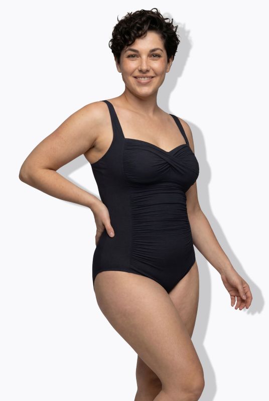 Draped Front Sweetheart Neck Front Lined Swimsuit