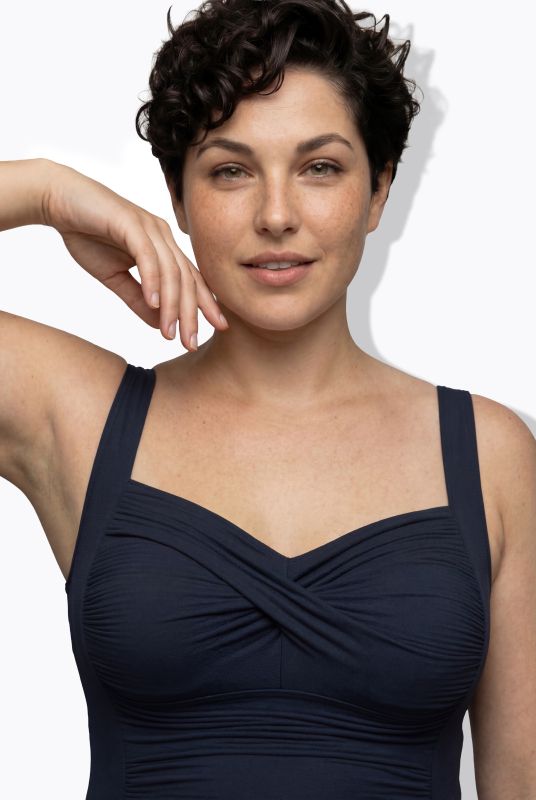 Draped Front Sweetheart Neck Front Lined Swimsuit