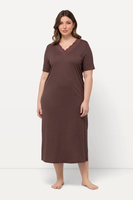 Eyelet Trim V-Neck Super Soft Cotton Blend Nightgown