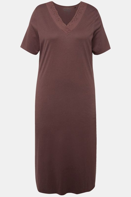 Eyelet Trim V-Neck Super Soft Cotton Blend Nightgown