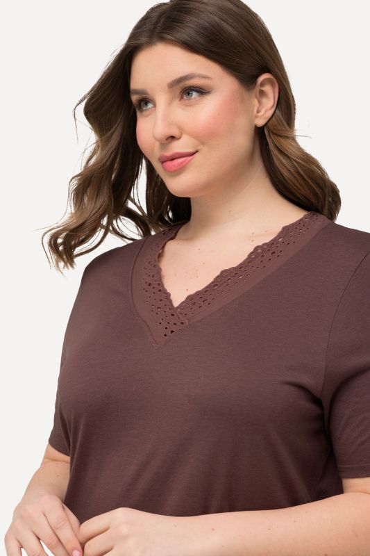 Eyelet Trim V-Neck Super Soft Cotton Blend Nightgown