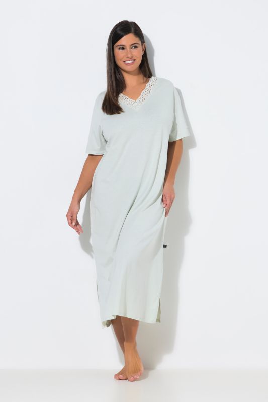 Eyelet Trim V-Neck Super Soft Cotton Blend Nightgown
