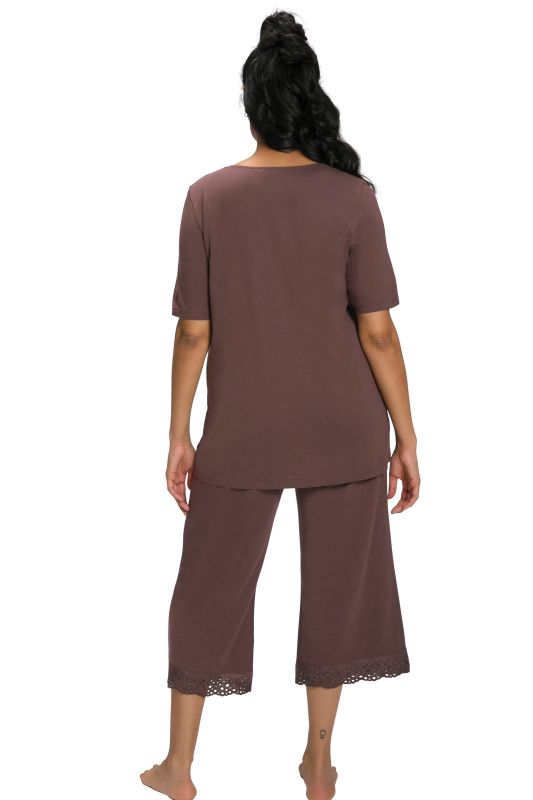 Eyelet Trim V-Neck Super Soft Cotton Blend Pajama Set