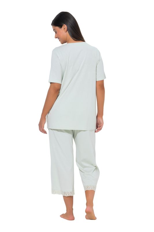 Eyelet Trim V-Neck Super Soft Cotton Blend Pajama Set
