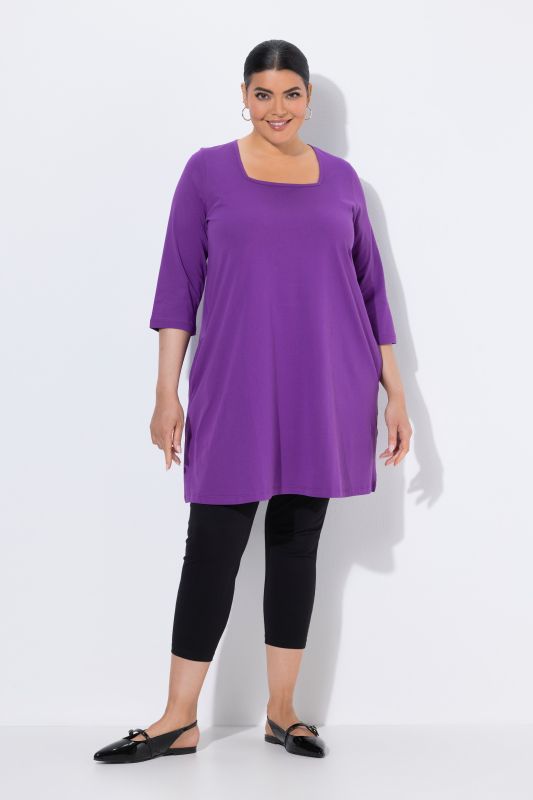 Square Neckline Knit Swing A-line Pocket Tunic