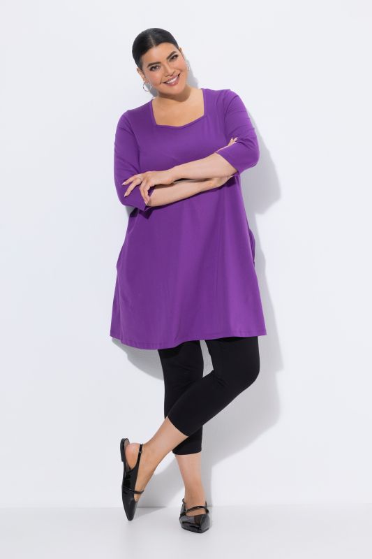Square Neckline Knit Swing A-line Pocket Tunic