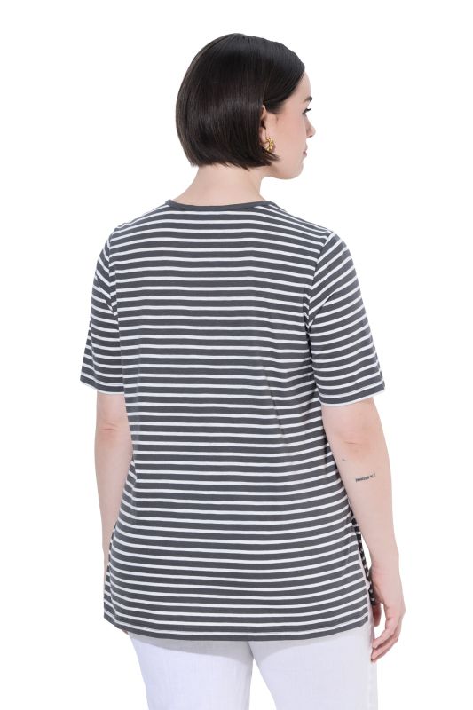 Striped Split Neck Short Sleeve Tee
