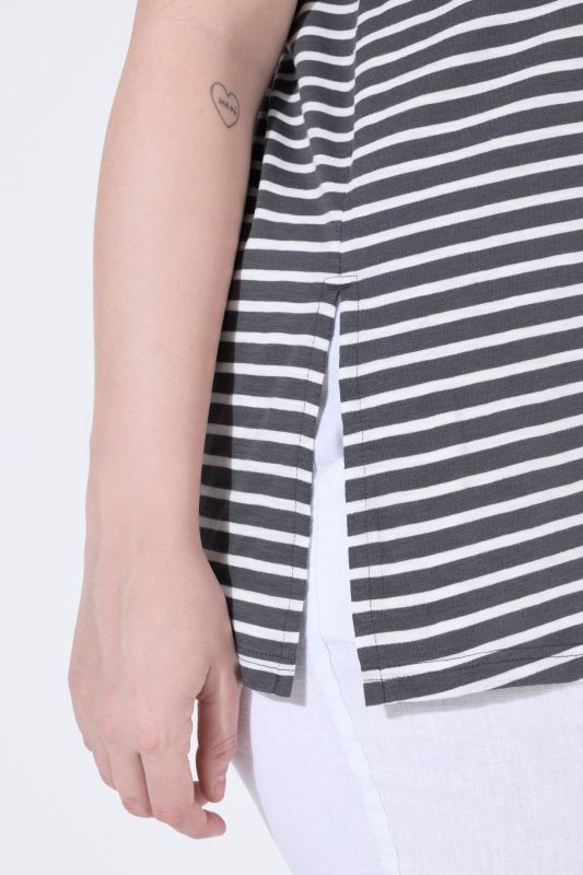 Striped Split Neck Short Sleeve Tee