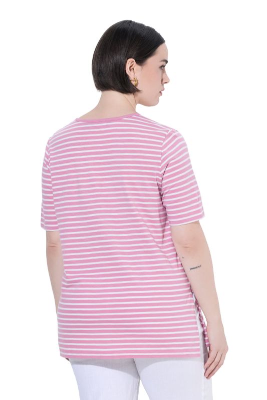 Striped Split Neck Short Sleeve Tee