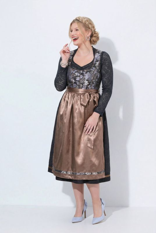 Floral Jacquard Satin Apron Dirndl