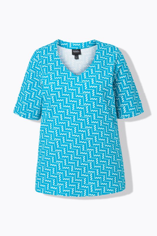 Zigzag Print Short Sleeve V-Neck Tee