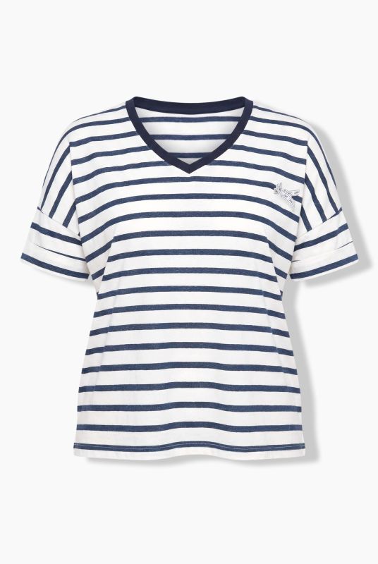 Bow Applique Short Sleeve Striped Tee