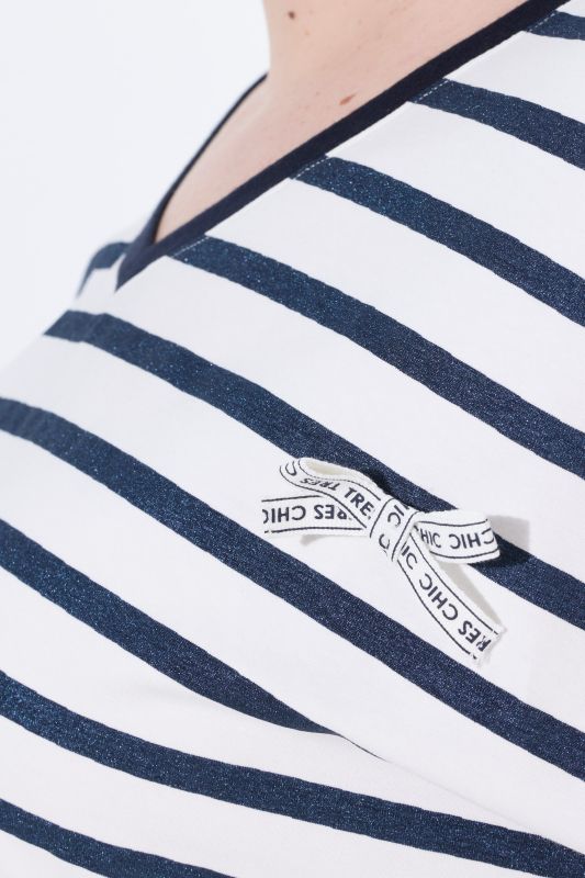 Bow Applique Short Sleeve Striped Tee