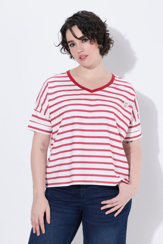 Bow Applique Short Sleeve Striped Tee