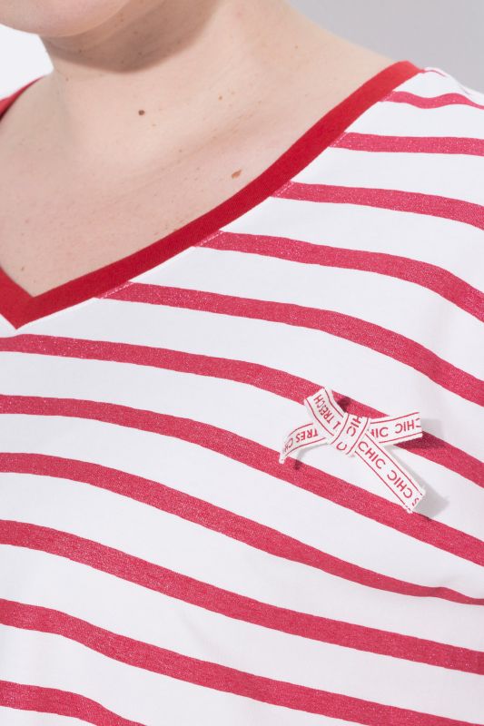Bow Applique Short Sleeve Striped Tee