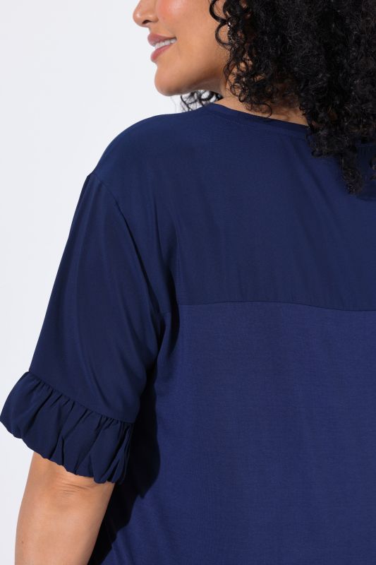 Mixed Material Ruffle Cuff Tee