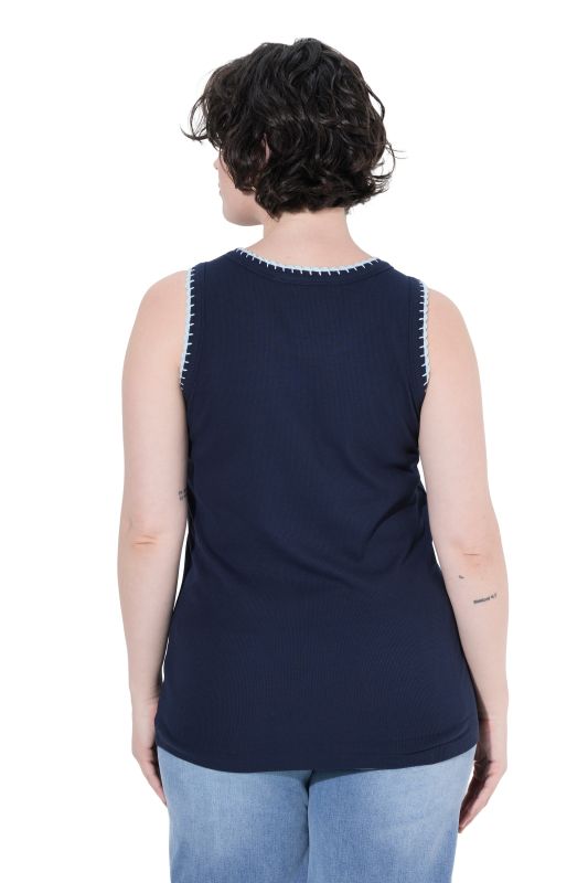 Scalloped Crochet Trim Ribbed Jersey Tank