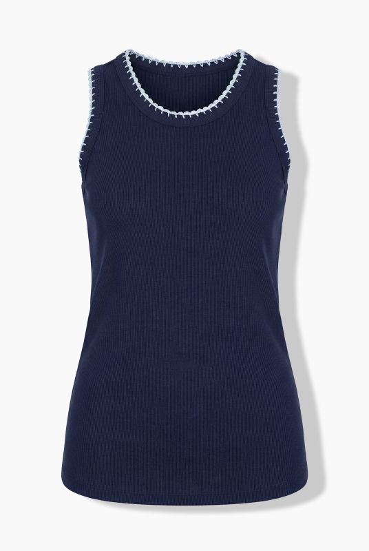 Scalloped Crochet Trim Ribbed Jersey Tank