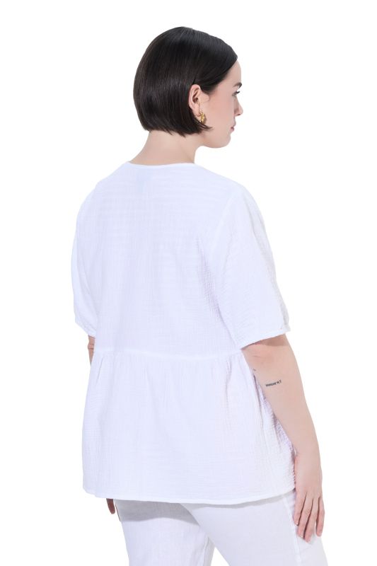 Muslin Short Sleeve Ribbon Tie Blouse