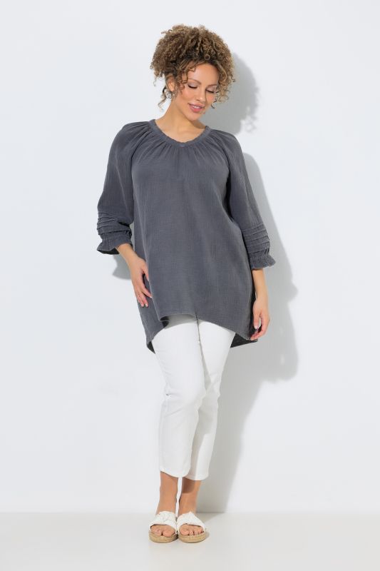 3/4 Sleeve V-Neck Muslin Tunic Blouse