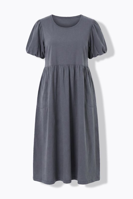 Balloon Sleeve Pocket Dress