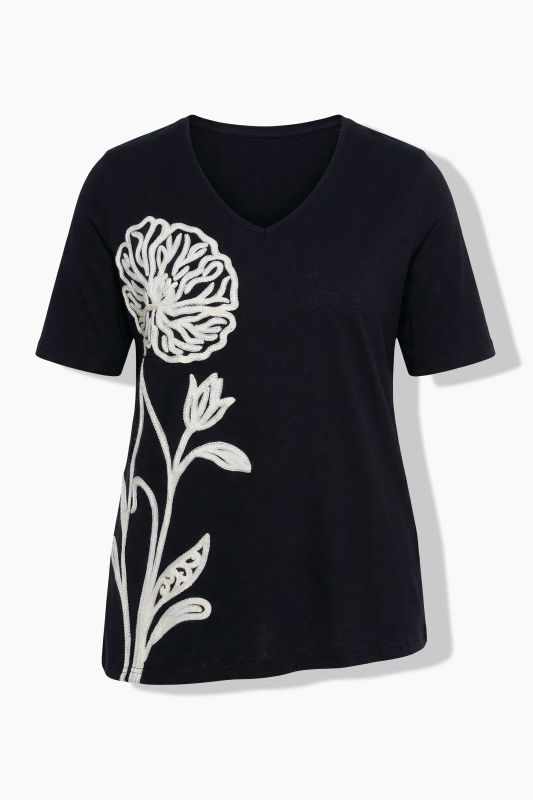 Eco Cotton Flower Embroidery Short Sleeve Tee