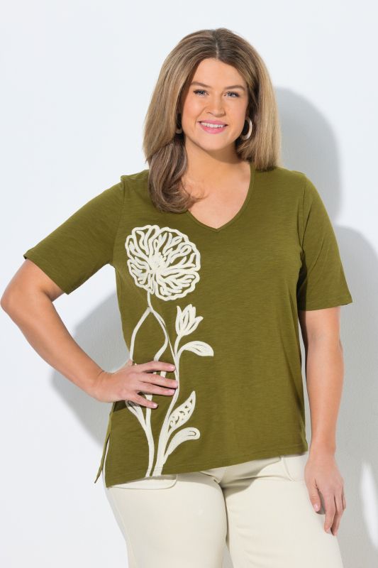 Eco Cotton Flower Embroidery Short Sleeve Tee