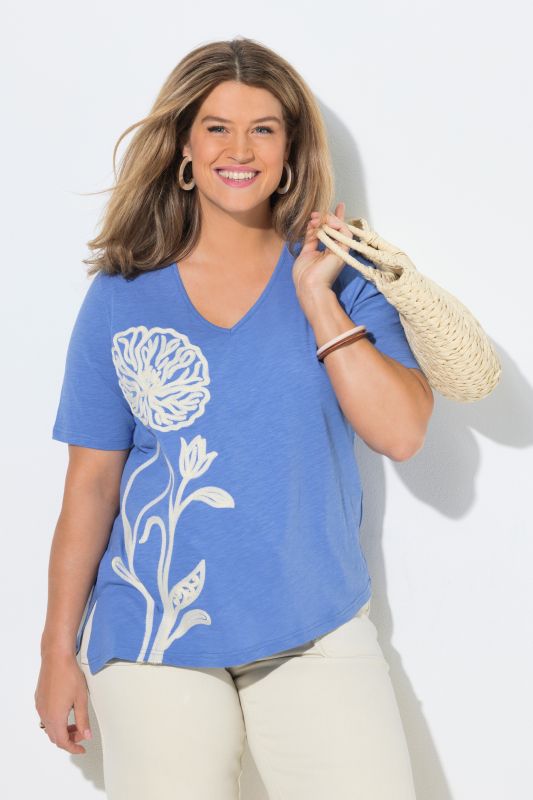 Eco Cotton Flower Embroidery Short Sleeve Tee