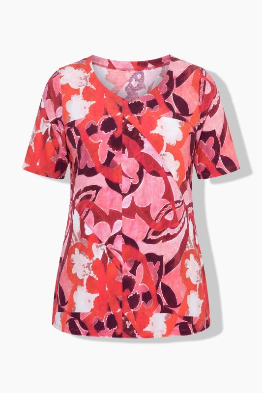 Patchwork Floral Slinky Stretch-Knit T-Shirt Blouse