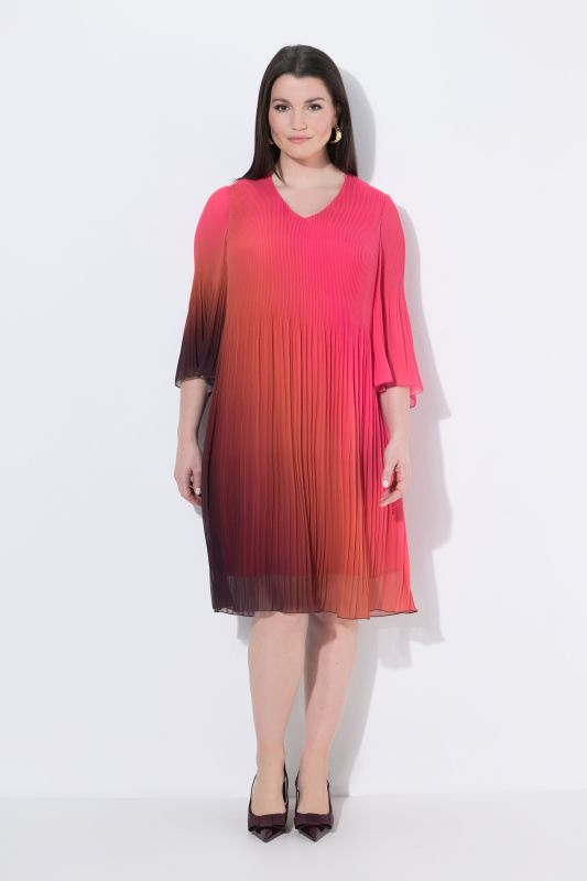 Allover Pleated Short Sleeve Gradient Dress