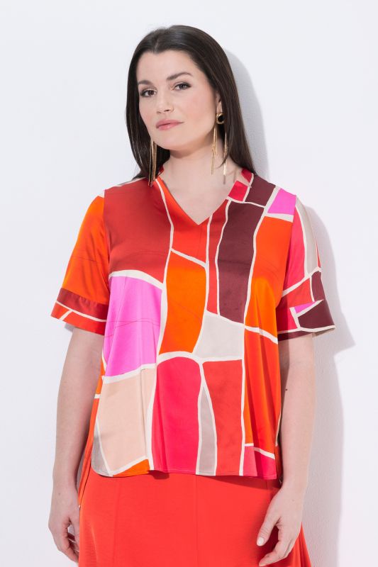 Abstract Print Stretch-Fit Viscose Blouse