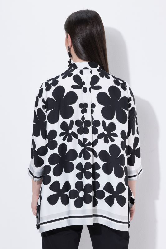 Flower Print Pointed Hem Satin Blouse