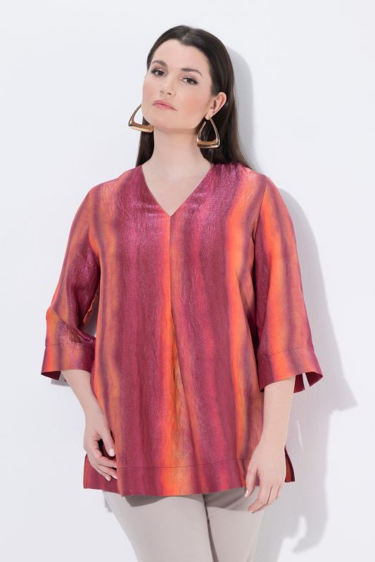 Gradient Stripe 3/4 Sleeve Shimmer Blouse
