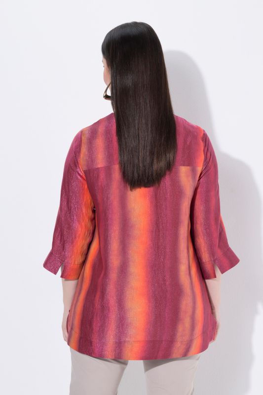 Gradient Stripe 3/4 Sleeve Shimmer Blouse