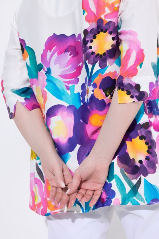 Watercolor Floral 3/4 Sleeve Satin Blouse