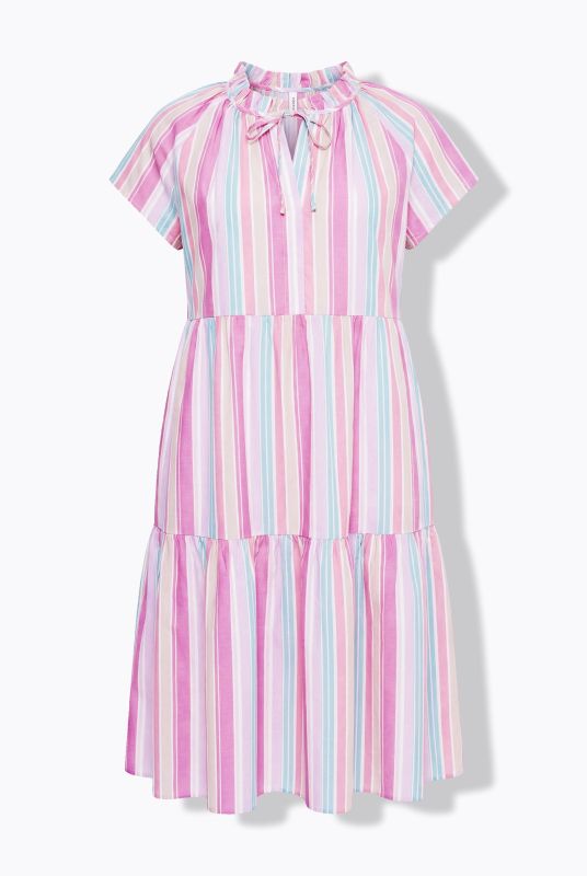 Pastel Striped Short Sleeve Flounce Dress