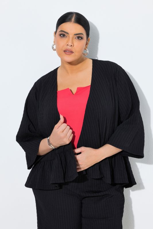 Textured Flounce Panel Open Shape Jacket