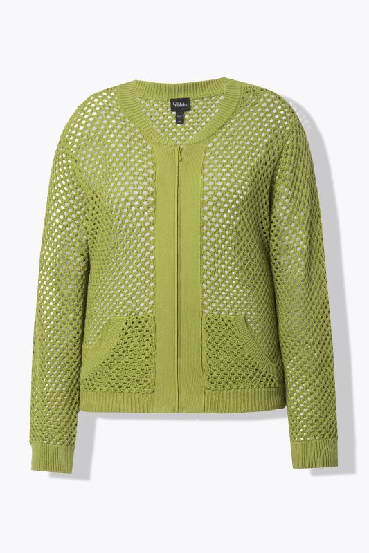Openwork Knit Zip Up Sequined Blouson