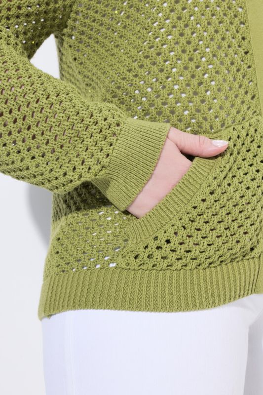 Openwork Knit Zip Up Sequined Blouson