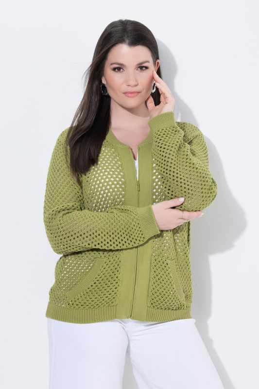 Openwork Knit Zip Up Sequined Blouson