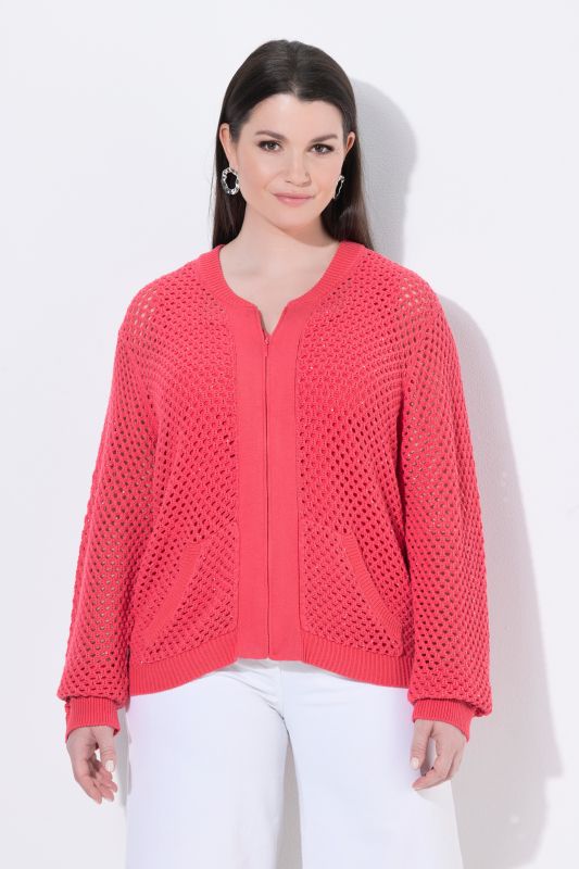 Openwork Knit Zip Up Sequined Blouson