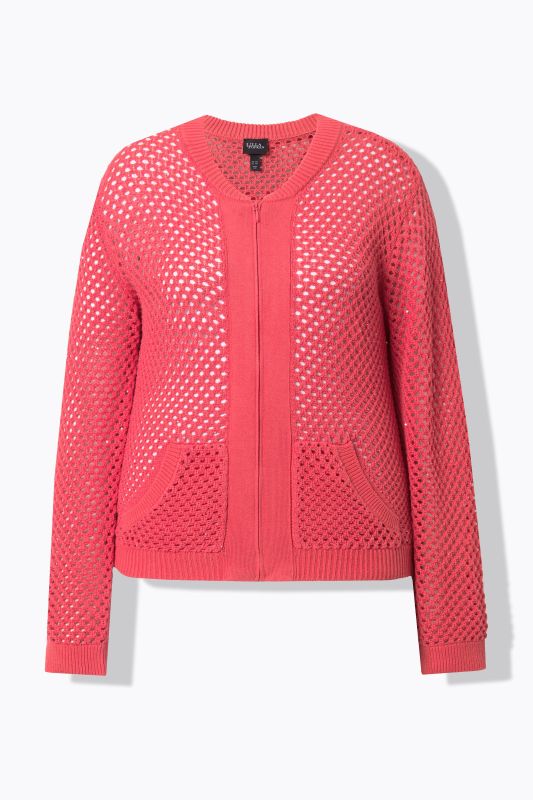 Openwork Knit Zip Up Sequined Blouson