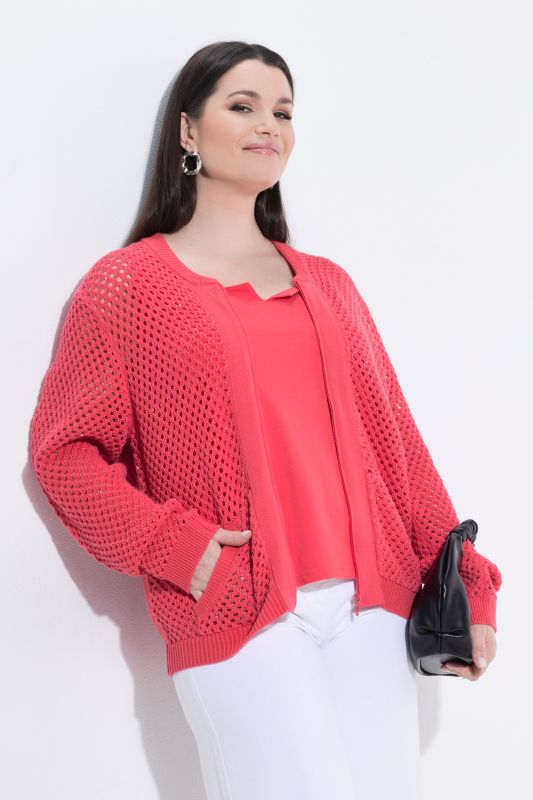 Openwork Knit Zip Up Sequined Blouson